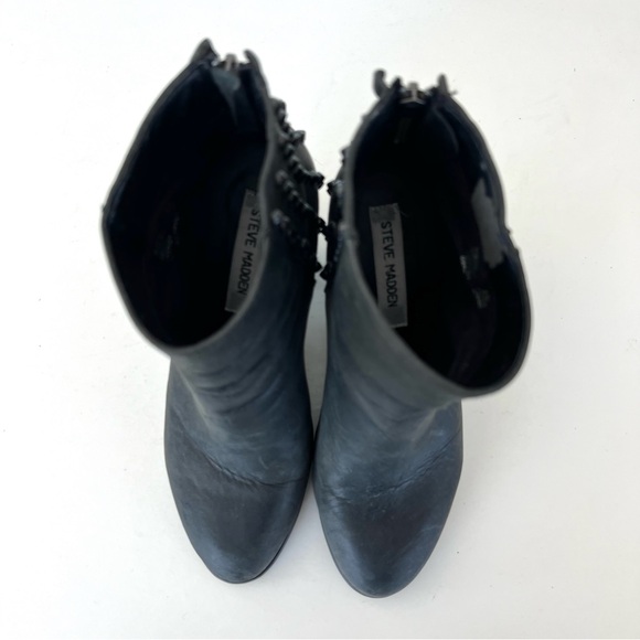 STEVE MADEN Acedd Black Leather Gunmetal Studded Distress Moto Ankle Boots Sz 8 - Picture 5 of 12